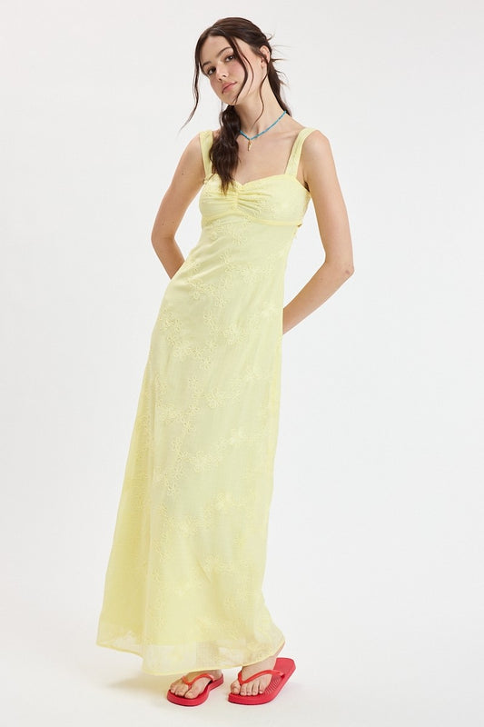 FLORAL EMBROIDERED OPEN BACK MAXI DRESS