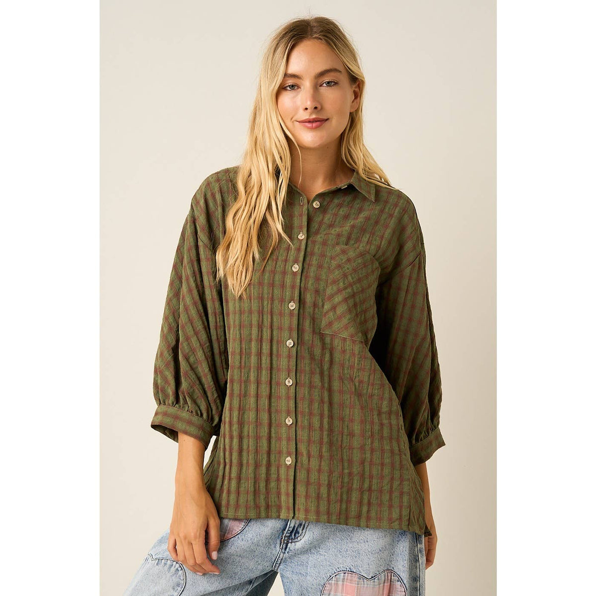 PLAID OVERSIZED BUTTON DOWN SHIRT