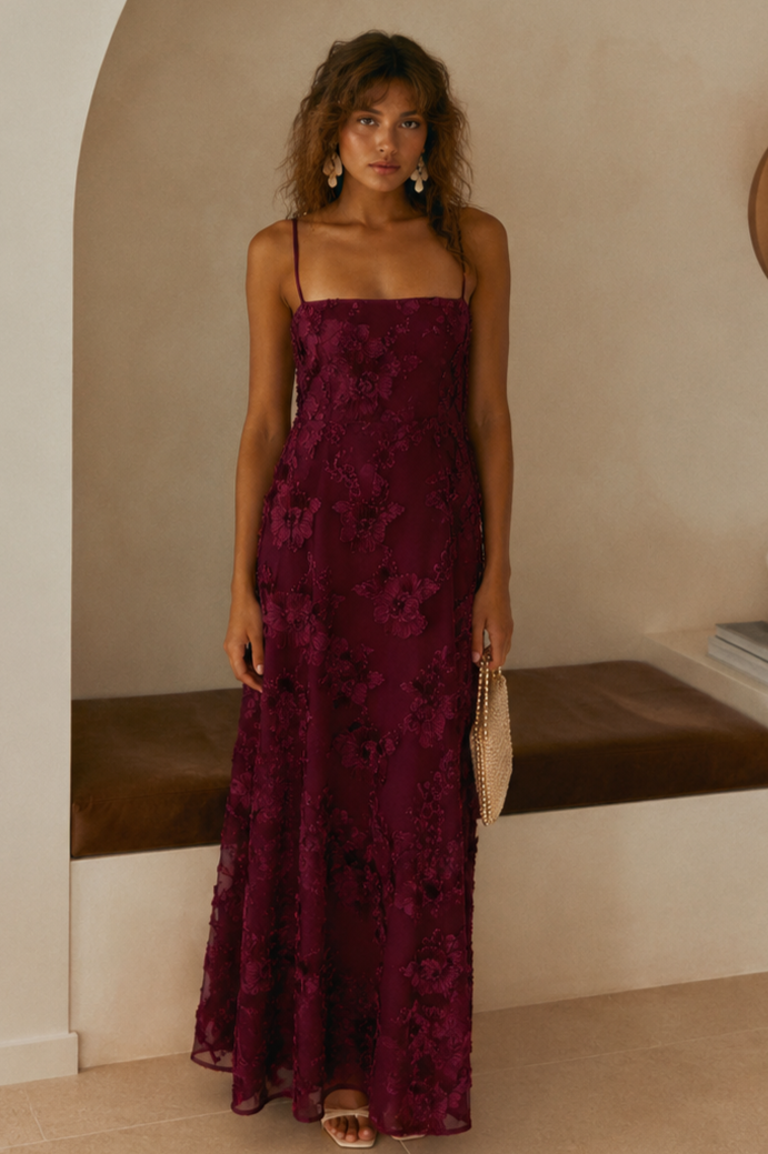 3D FLORAL MAXI DRESS