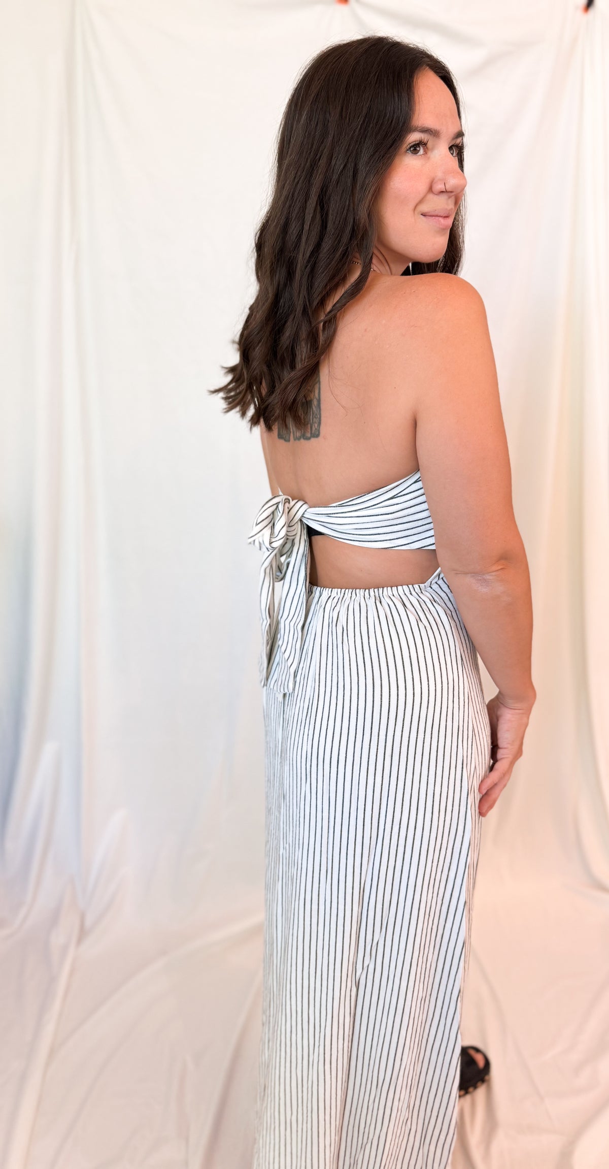 STRIPE BACK TIE MAXI DRESS