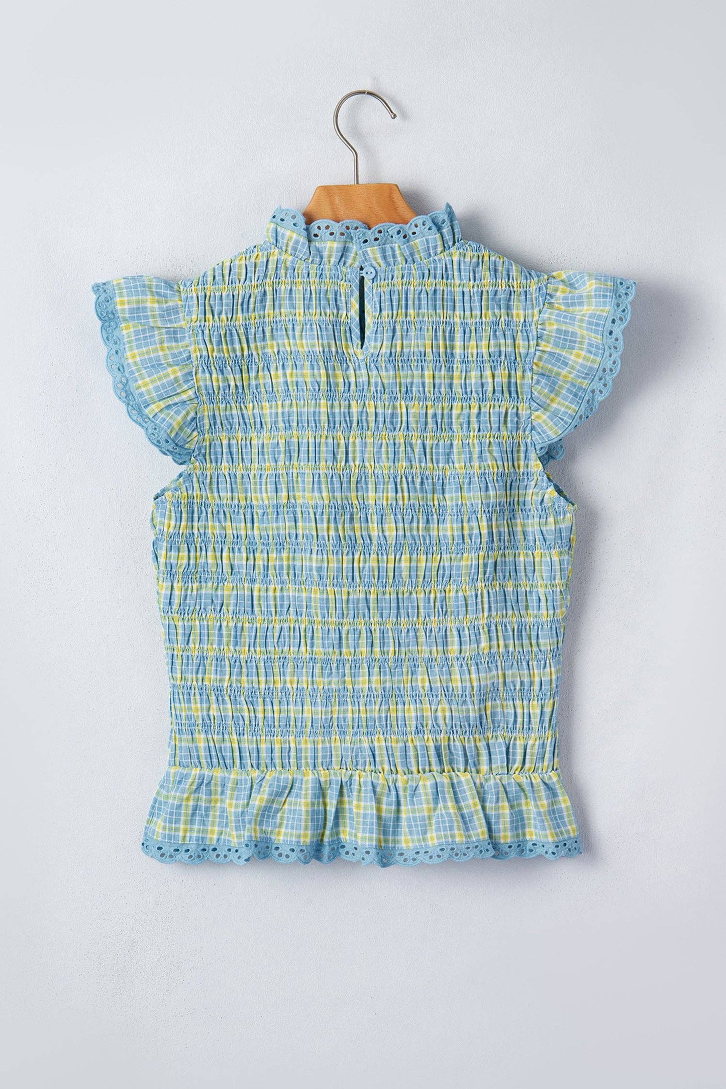 Gingham Smocked Lace Trim Tank Top