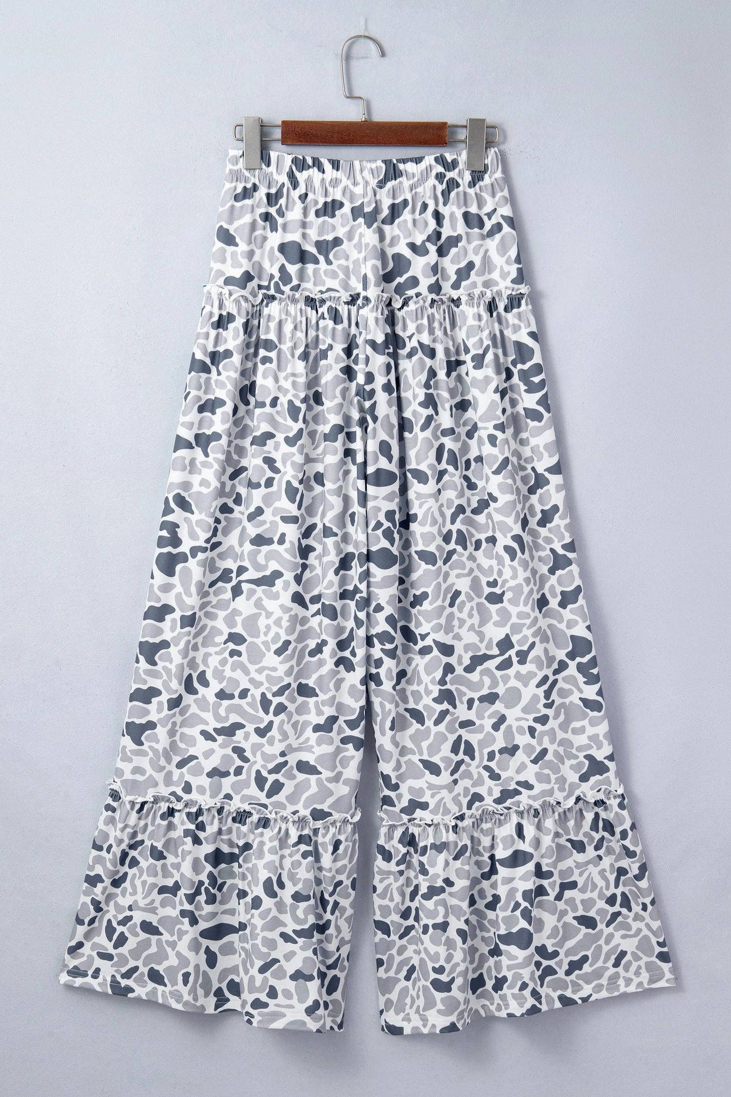 Camo Ruffle Wide Leg Drawstring Pants