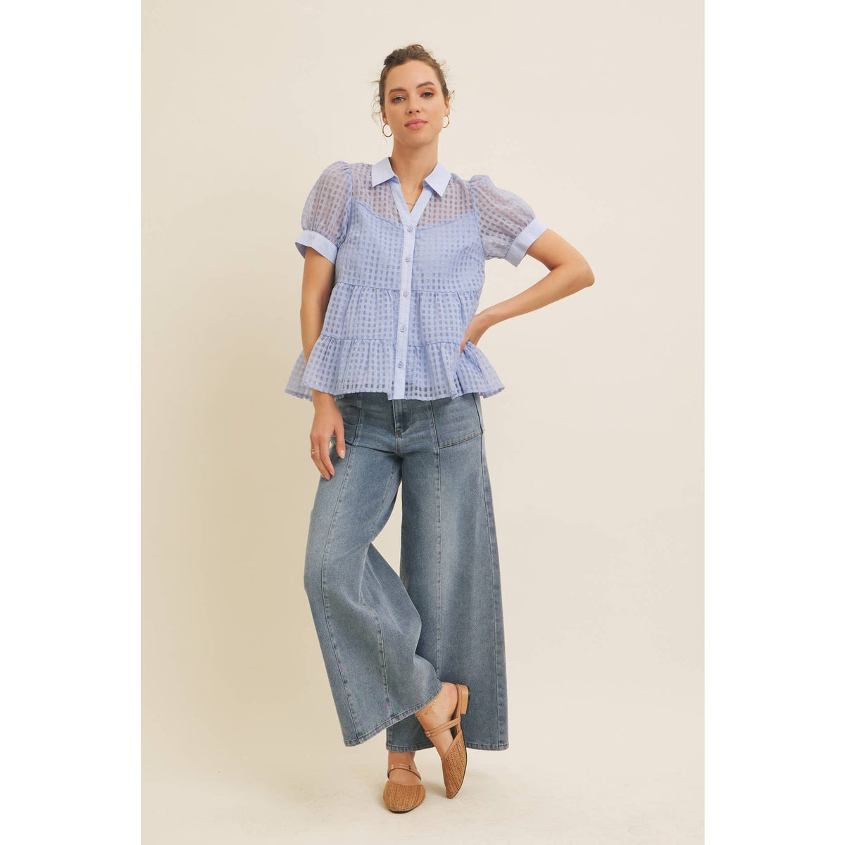 SUMMER VERANDA SHEER ORGANZA TIERED BLOUSE