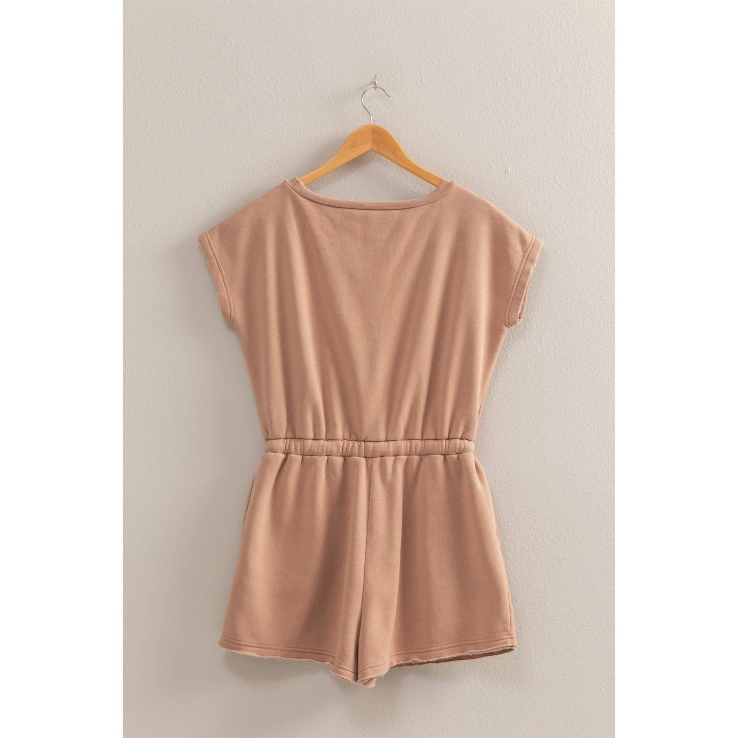 Cap Sleeve Drawstring Waist Romper - Taupe