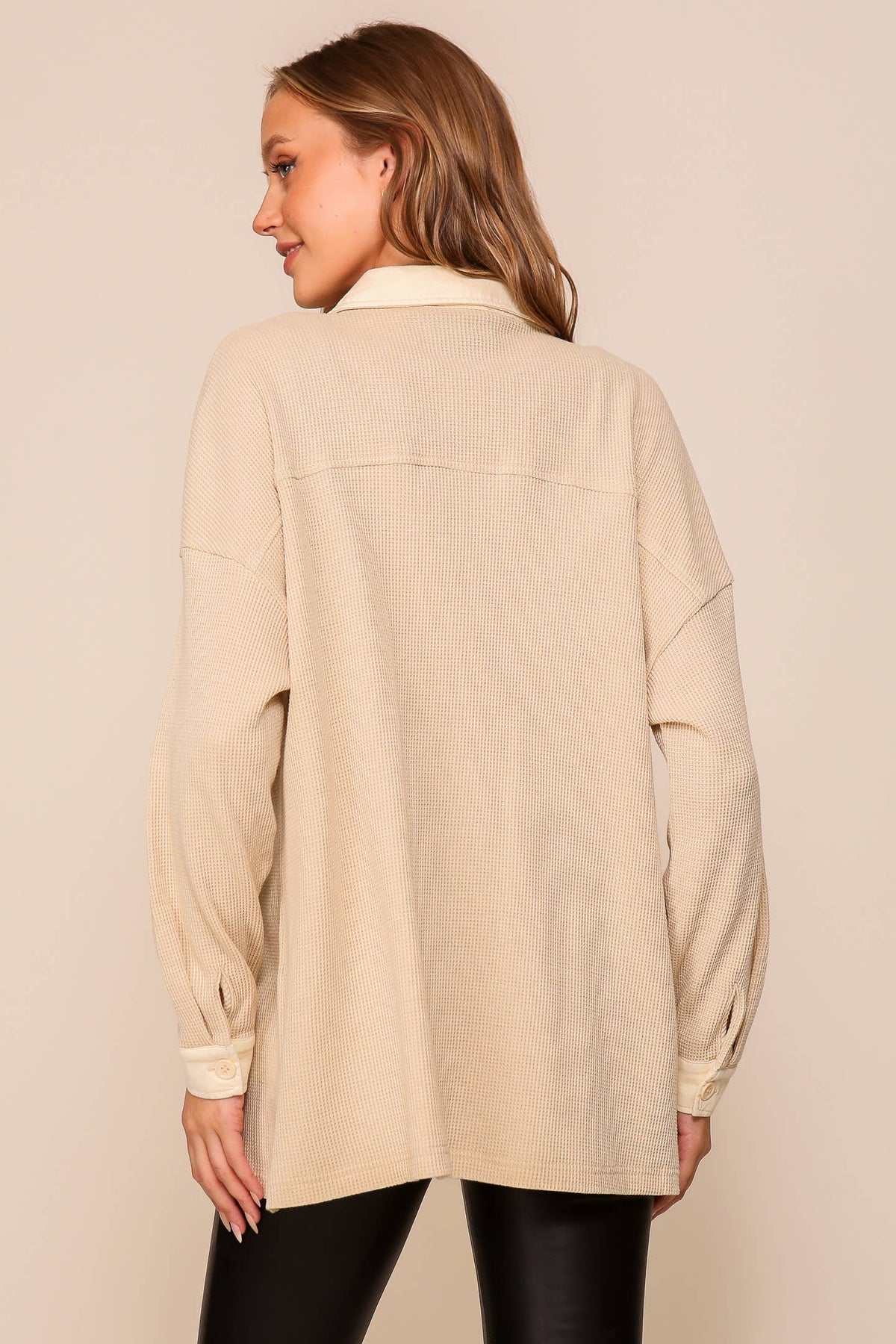 Waffle Knit Button-Down Shacket