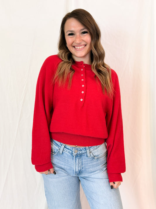 Luxe Knit Henley Pullover Sweater