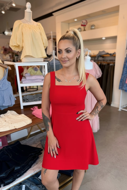 Flare side drape mini dress red