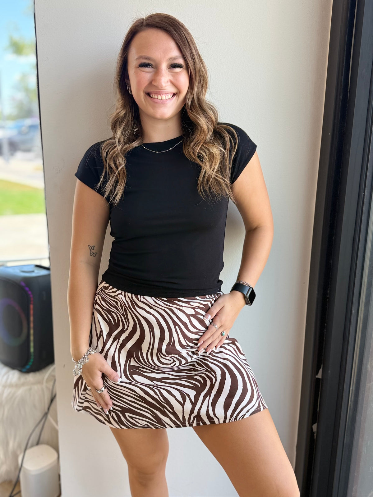Zebra Print Satin Mini Skirt
