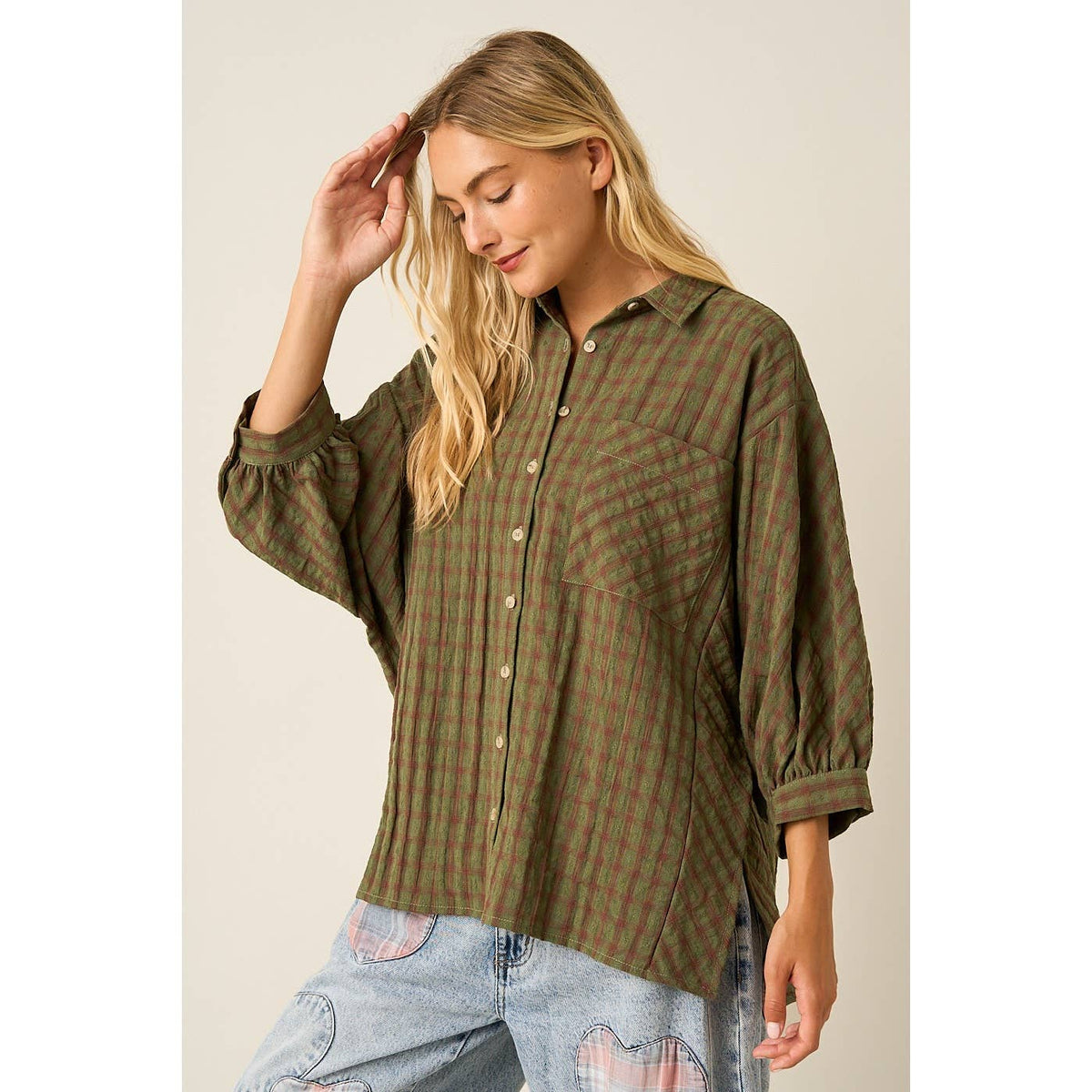 PLAID OVERSIZED BUTTON DOWN SHIRT