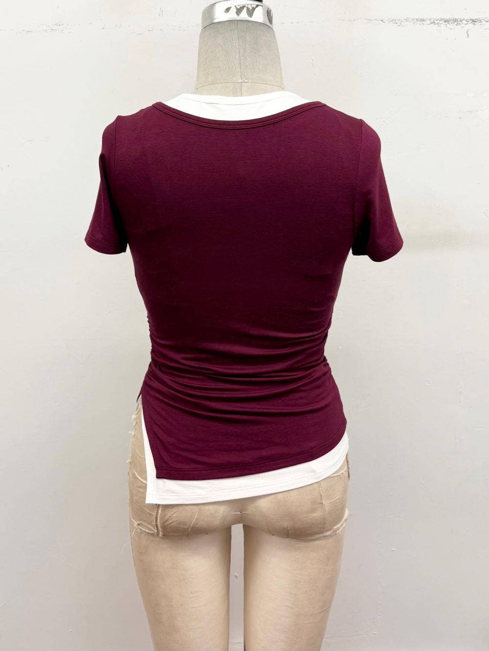 Contrast Trim Ruched Fitted Tee