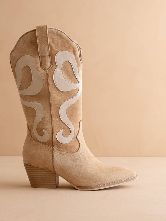 The Bowie | Almond Western Boot with Pink Inlay