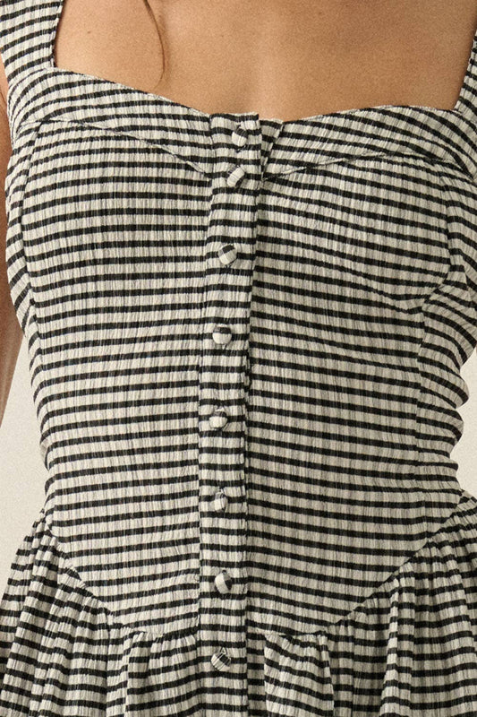 Gingham Sleeveless Fit-and-Flare Tiered Ruffle Romper