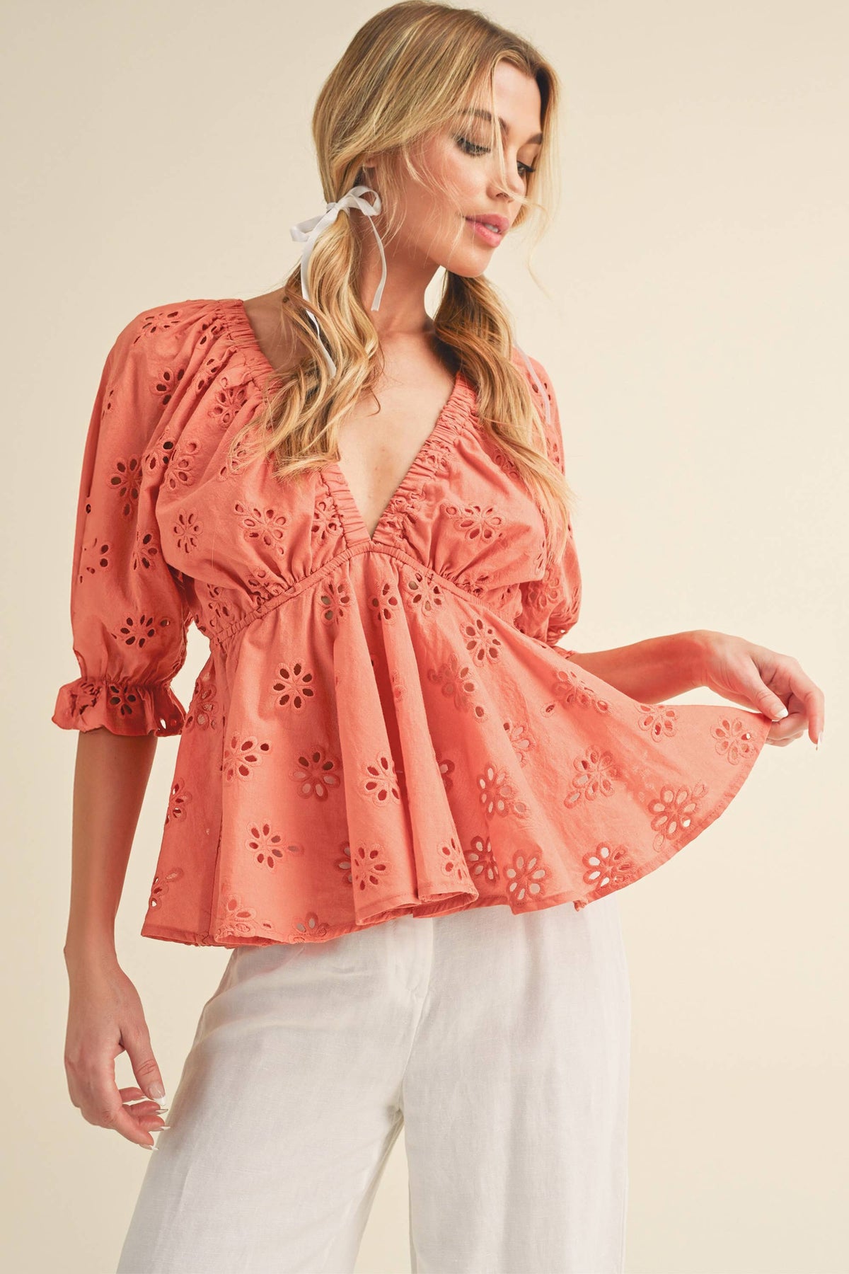 Eyelet Embroidered Top