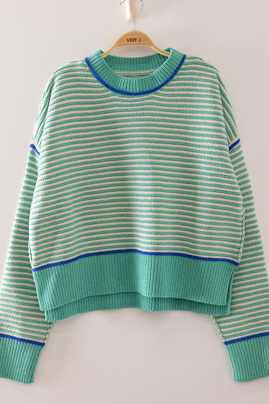 CONTRAST TRIM STRIPE SWEATER