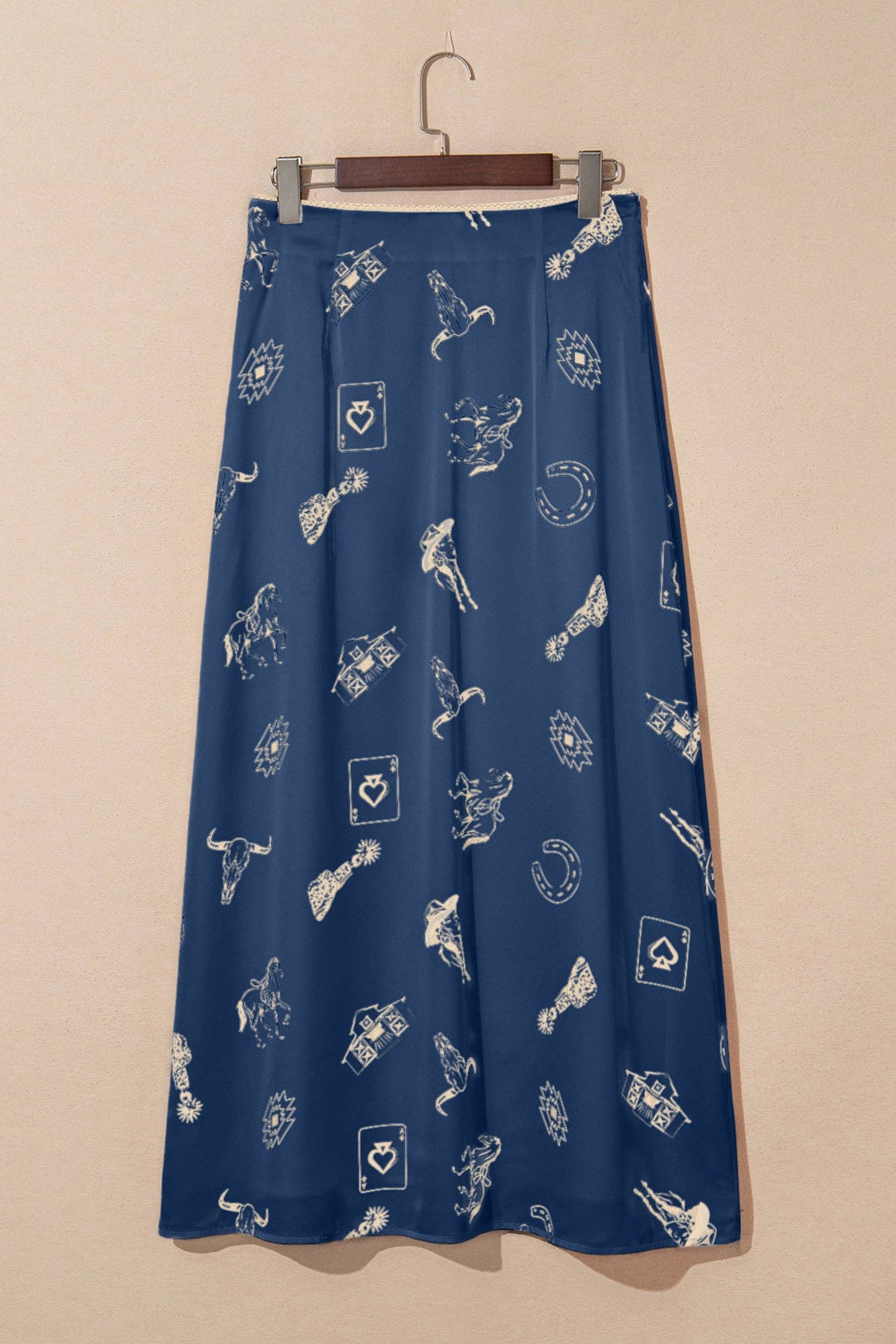 Western Lace Trim High Waist Maxi Skirt