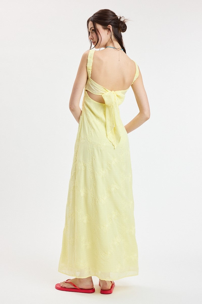 FLORAL EMBROIDERED OPEN BACK MAXI DRESS