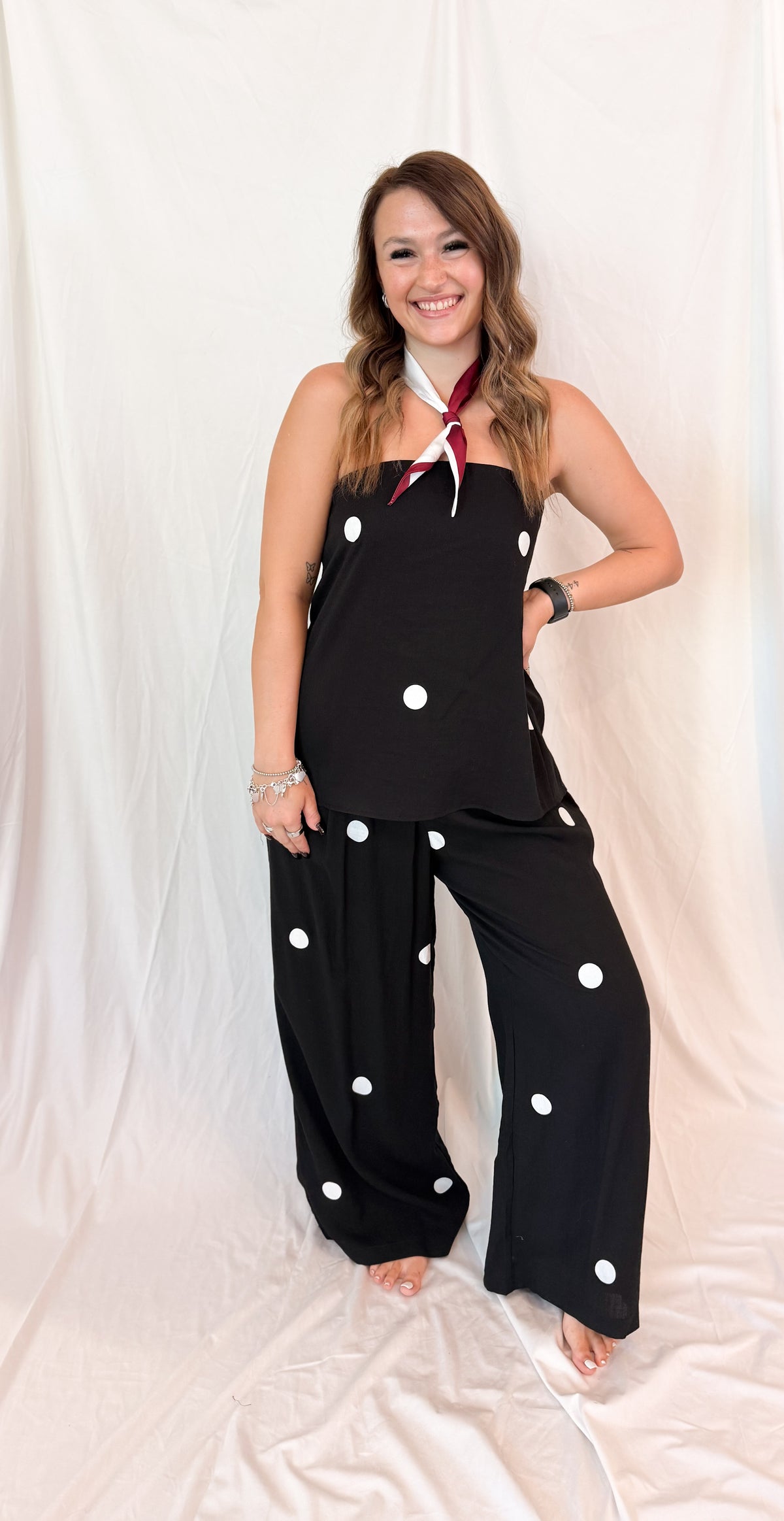 POLKA DOT TUBE TOP AND PANT SET