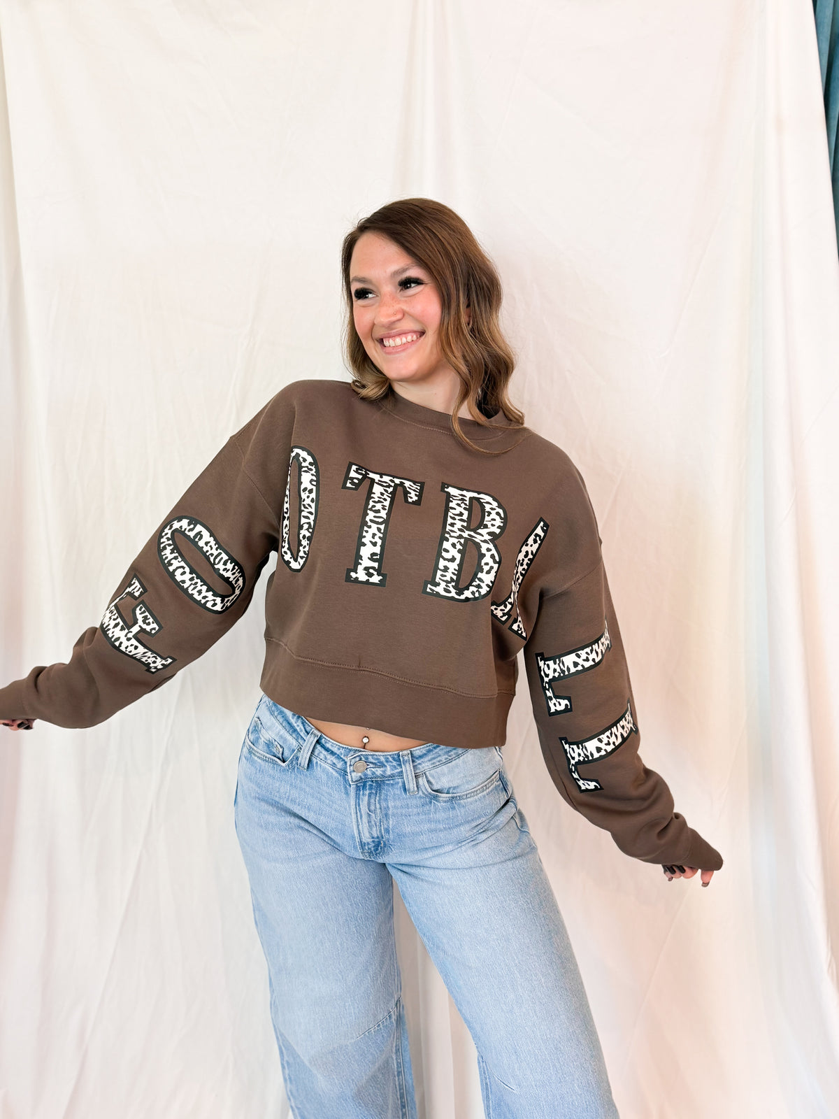 Football Leopard Mocha Crop Sweatshirt