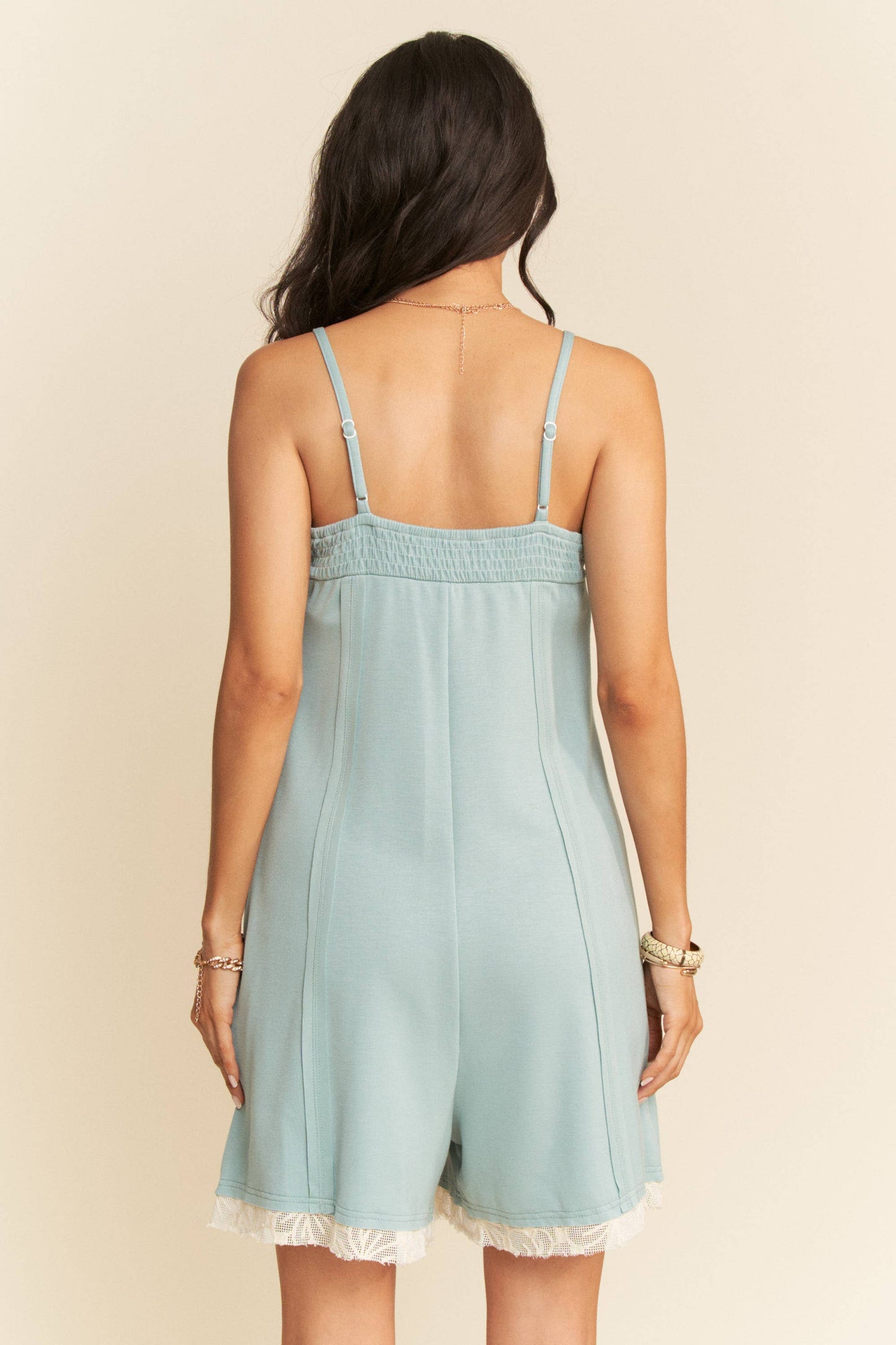 SOFT KNIT LACE INSERTED SEAM DETAIL ROMPER