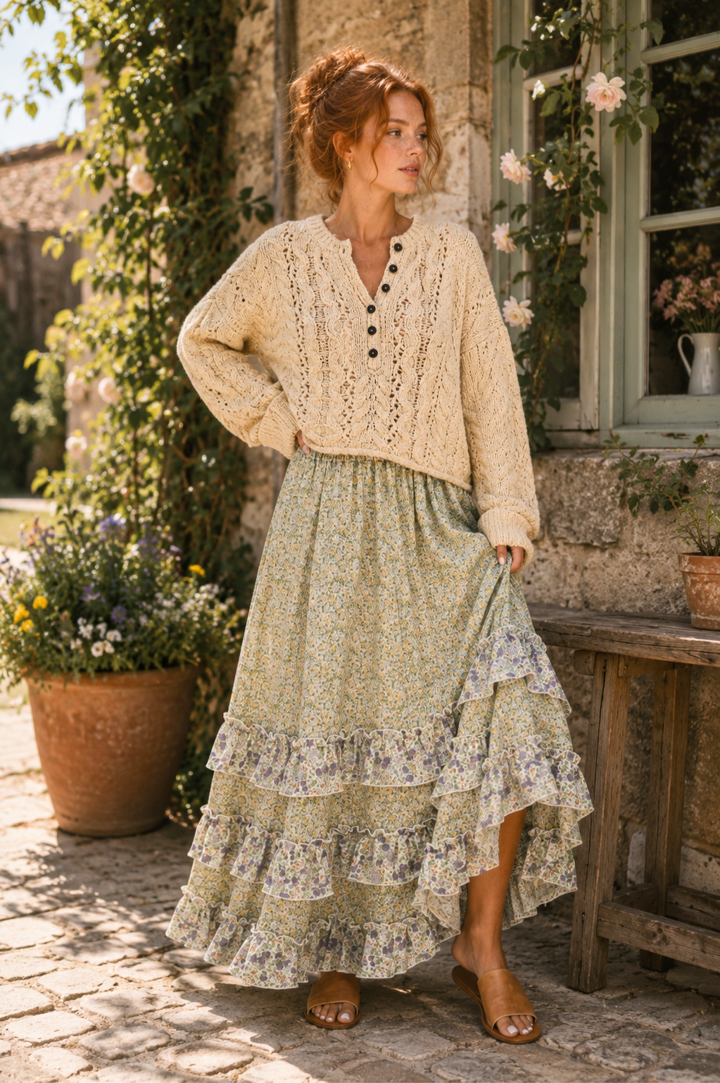 Floral Ruffle Maxi Skirt