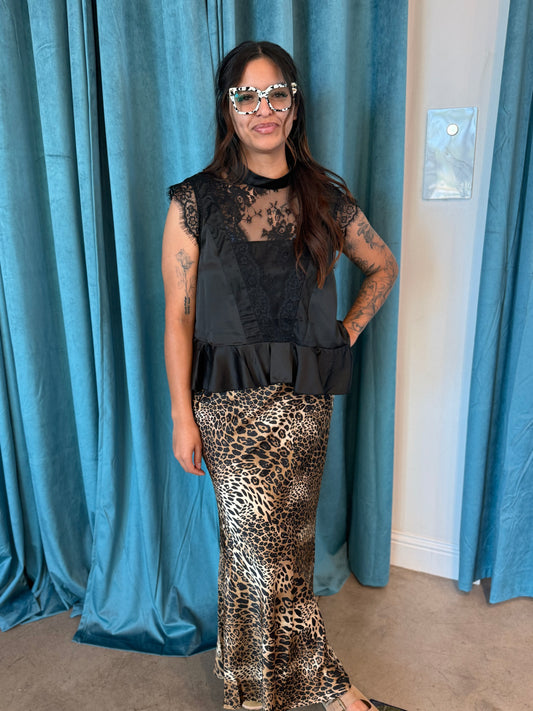 LEOPARD SATIN MAXI SKIRT
