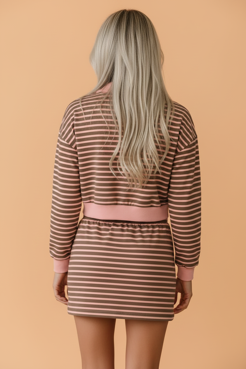 Stripe Contrast Trim Top and Mini Skort Set