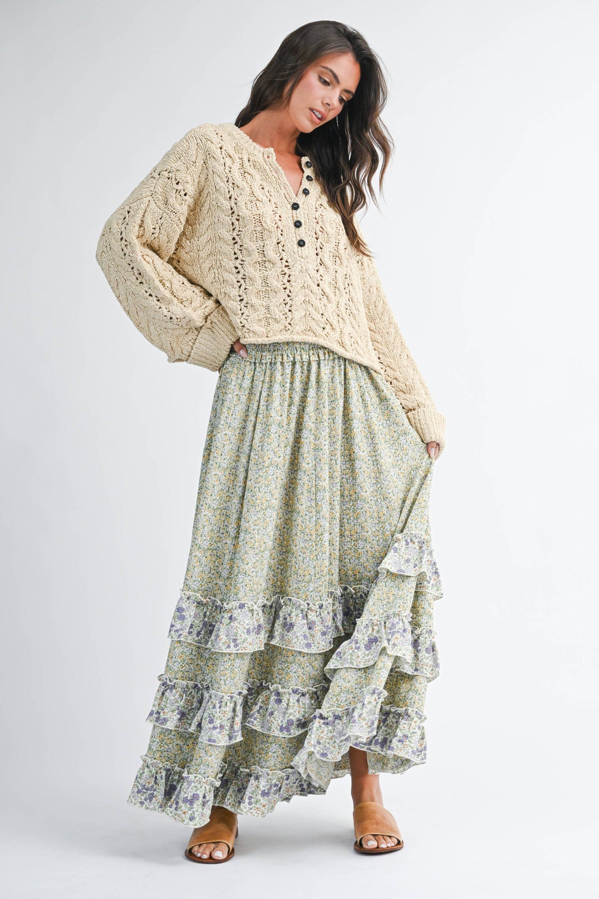 Floral Ruffle Maxi Skirt