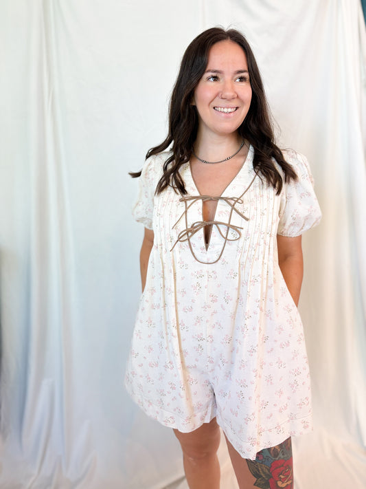 Vintage Floral Bow Romper