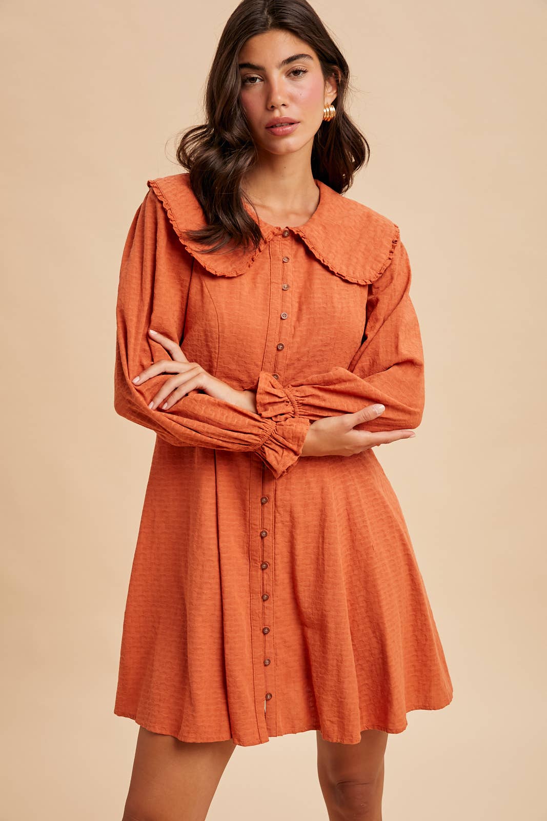 DOLL COLLAR BUTTON DOWN MINI DRESS