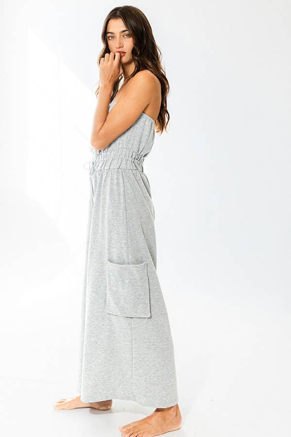 Drawstring waist Strapless Jumpsuit