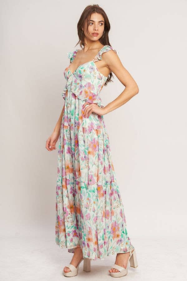 Ruffle Printed Floral Maxi