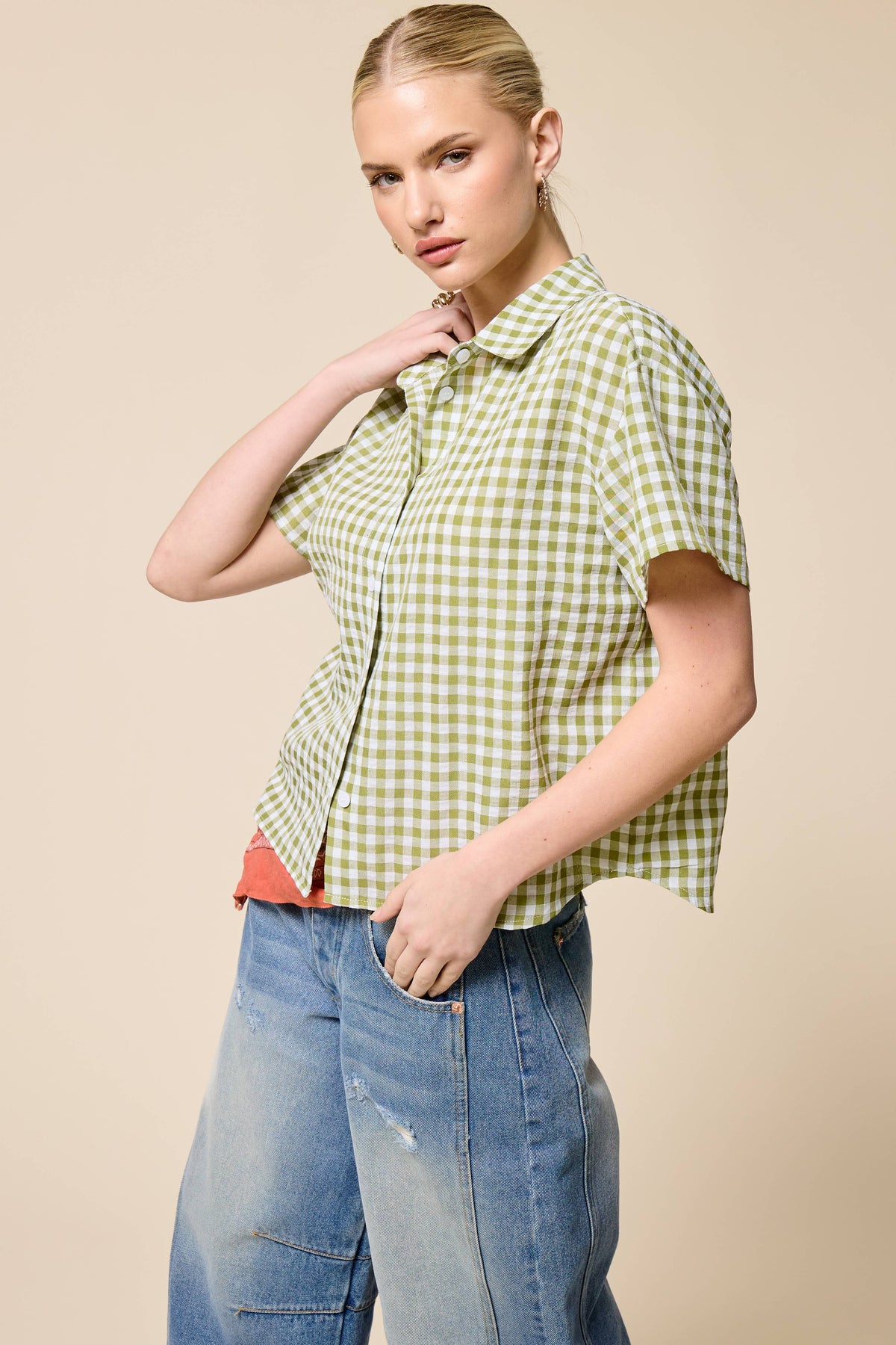 Gingham Short Sleeve Button Down Shirt
