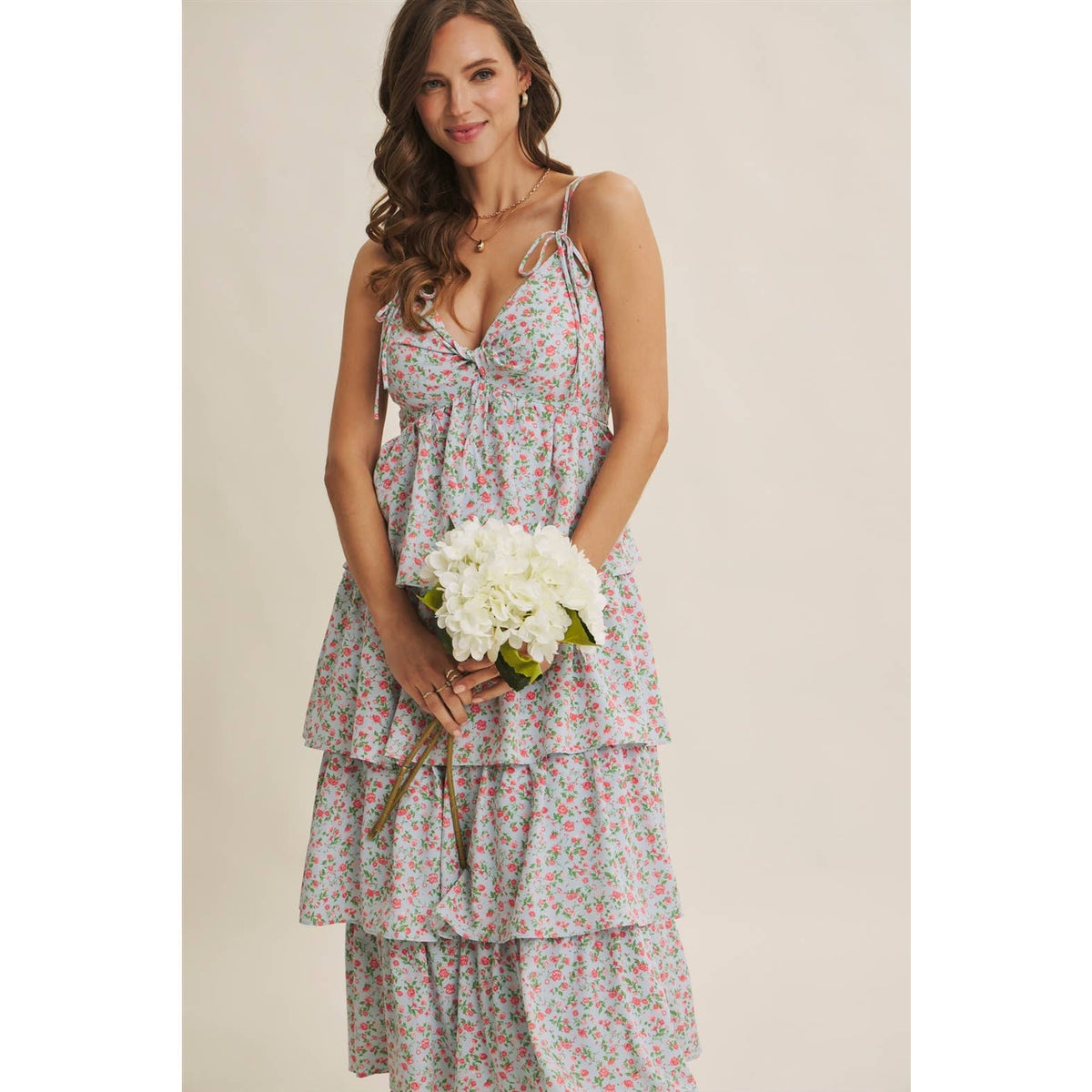 MORNING MEADOW TWISTED FRONT TIERED SMOCKED MAXI DRESS