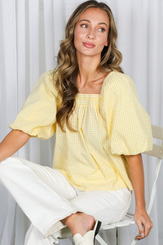 Smocked bubble sleeve top