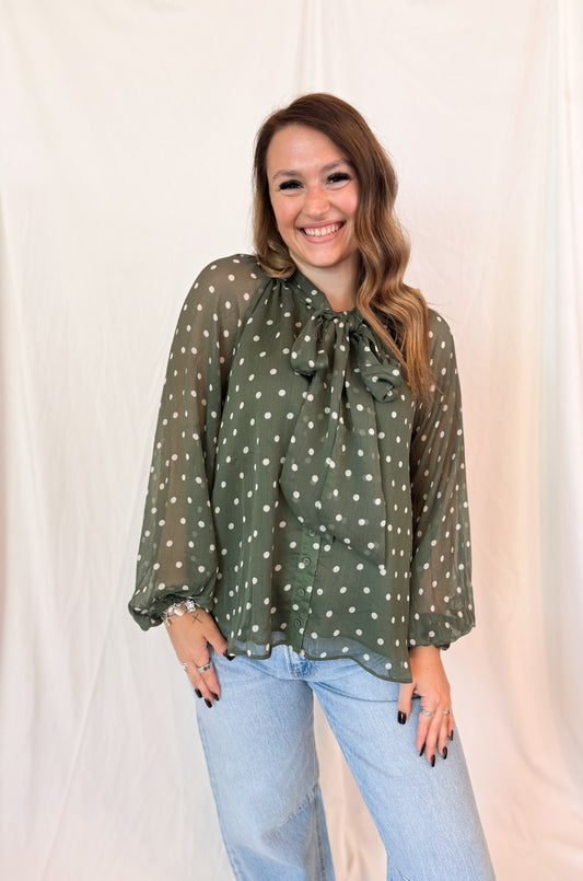 POLKA DOT TIE NECK BLOUSE