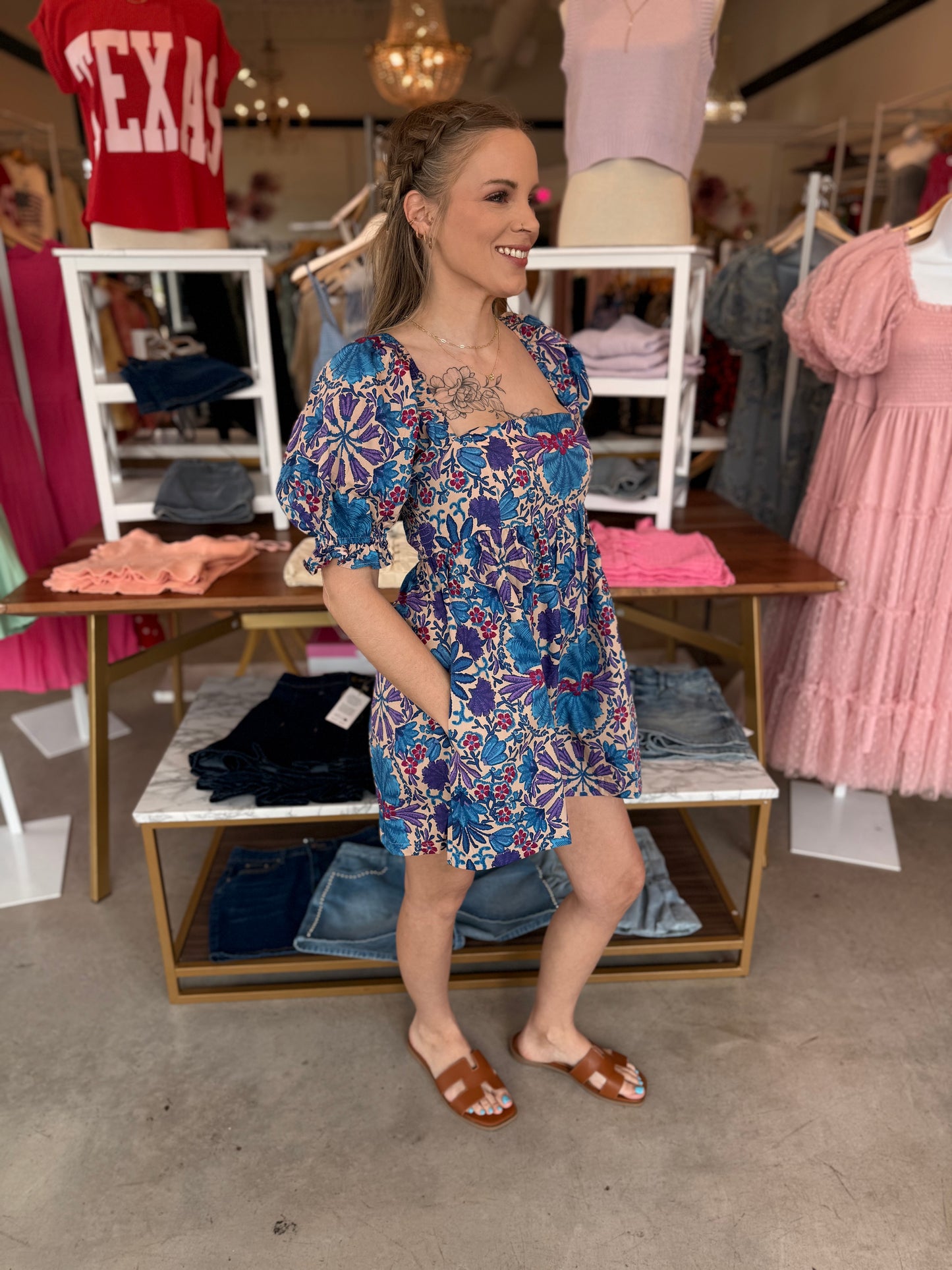 Kiley Indigo Garden Pool Sleeve Romper