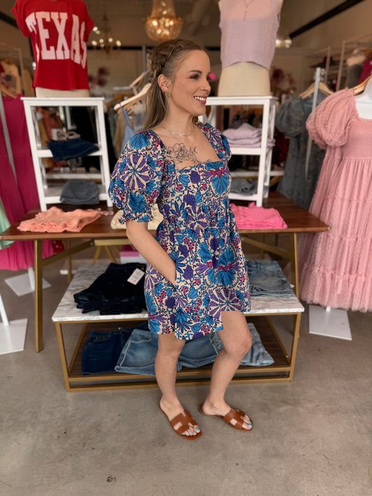 Kiley Indigo Garden Pool Sleeve Romper