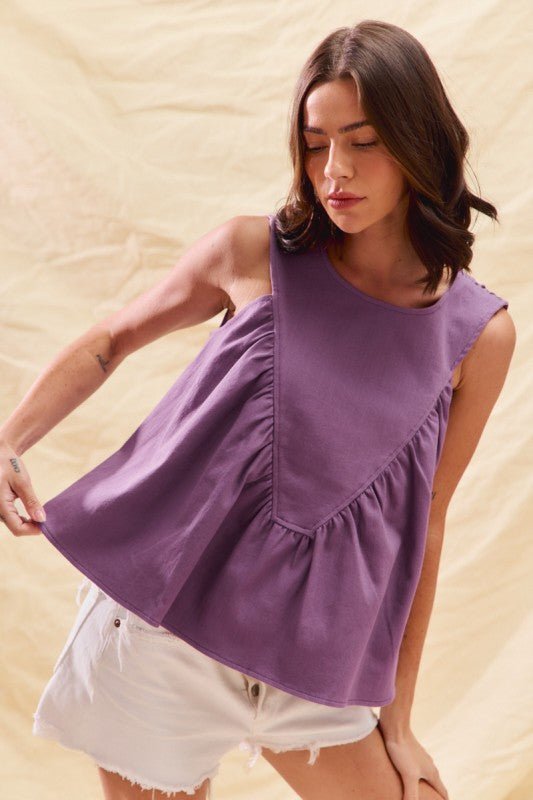 Ruched Denim Top Purple