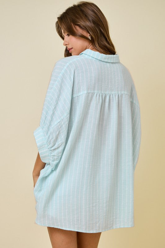 Oversized Button Down Striped Blouse
