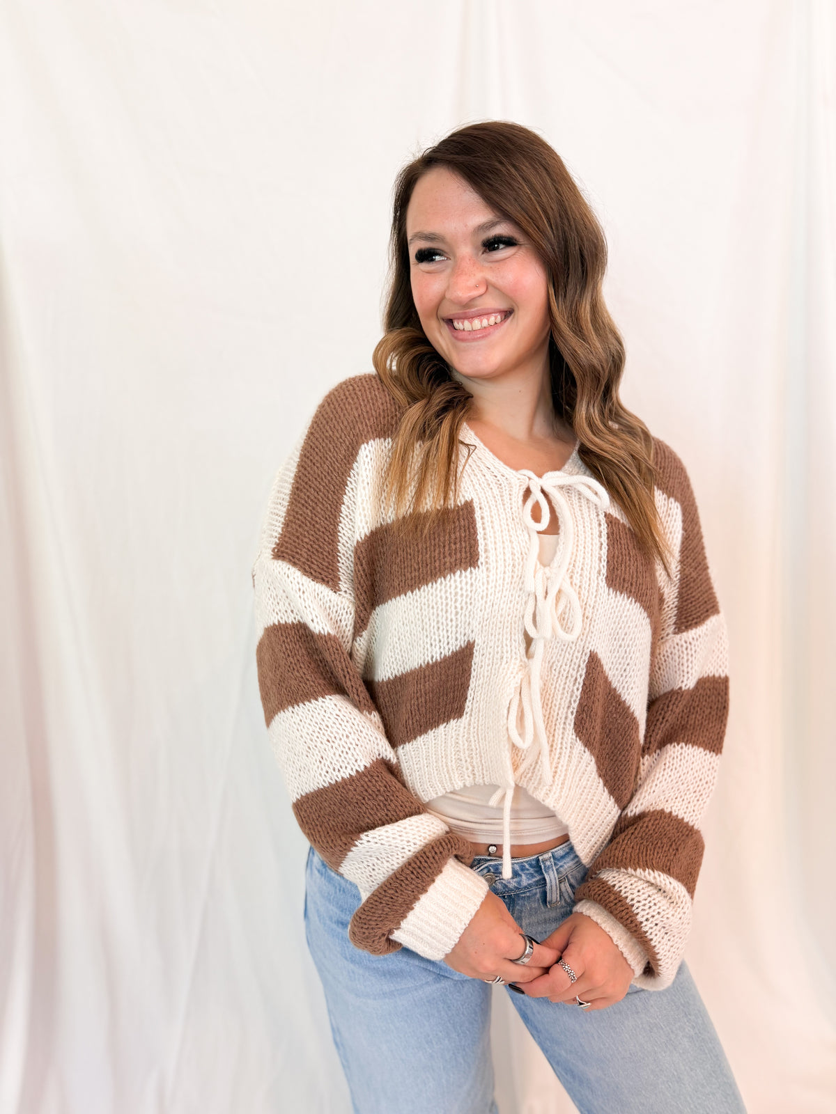 Striped V-Neck Sweater Cardigan