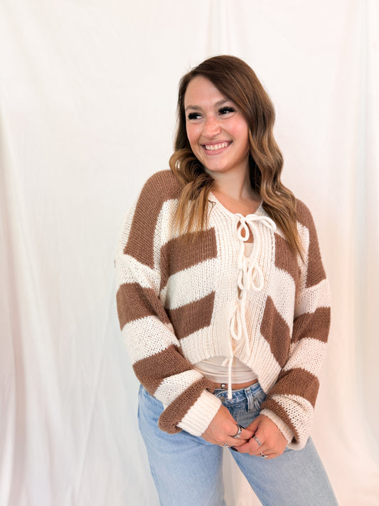 Striped V-Neck Sweater Cardigan
