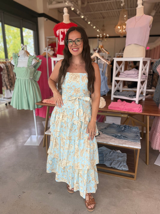 Floral Print Tiered Midi