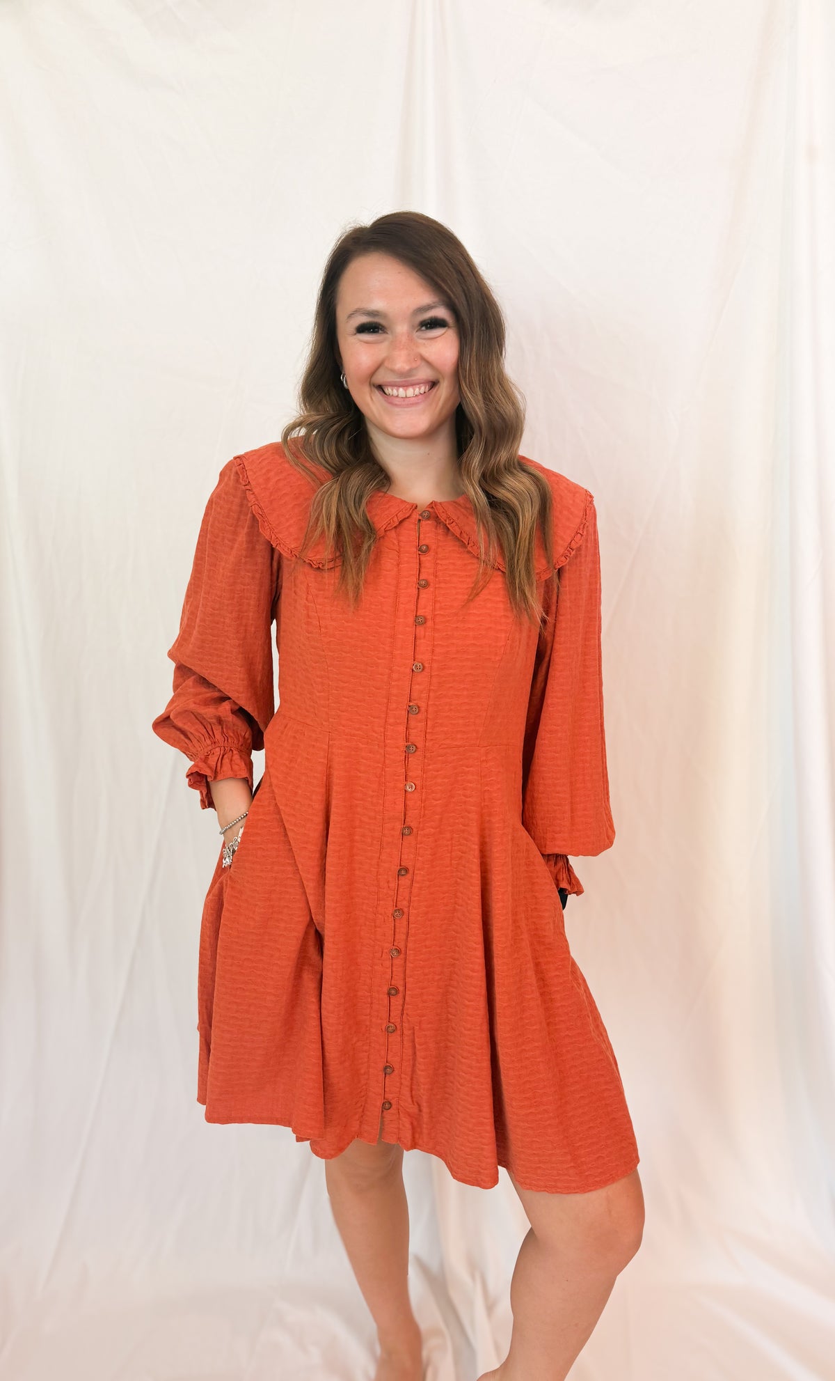 DOLL COLLAR BUTTON DOWN MINI DRESS