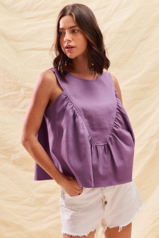 Ruched Denim Top Purple