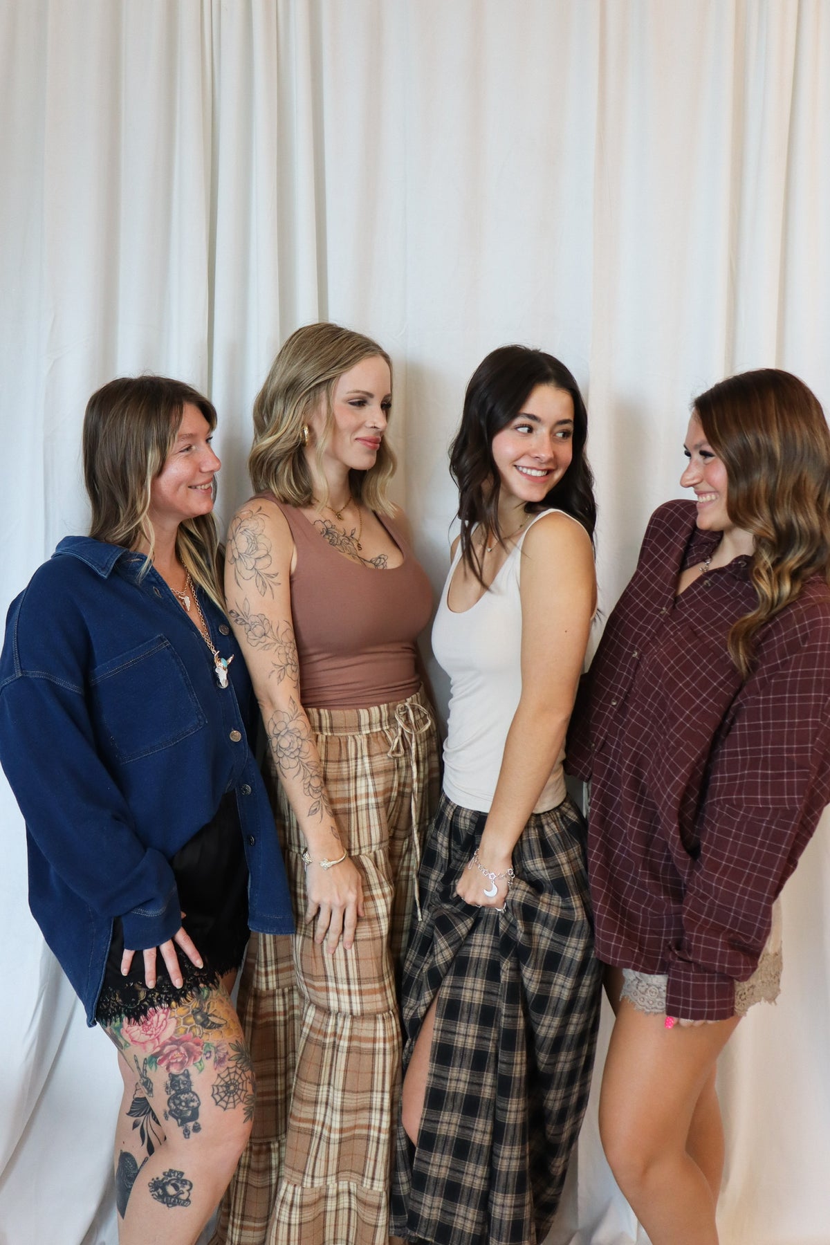 TIERED PLAID WIDE LEG PANTS
