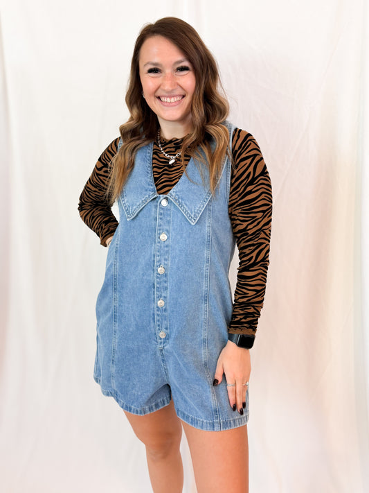 DENIM SLEEVELESS ROMPER