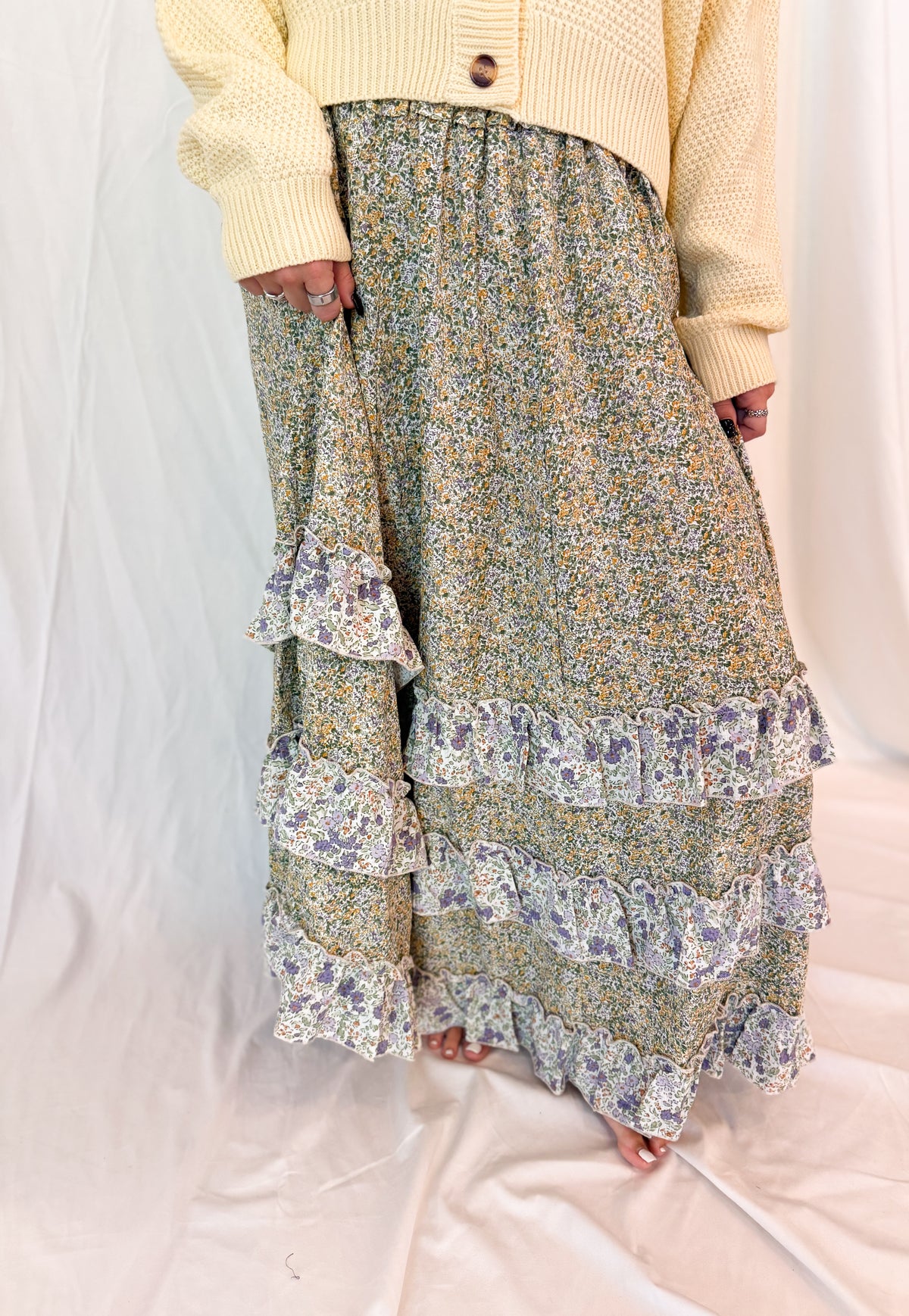 Floral Ruffle Maxi Skirt