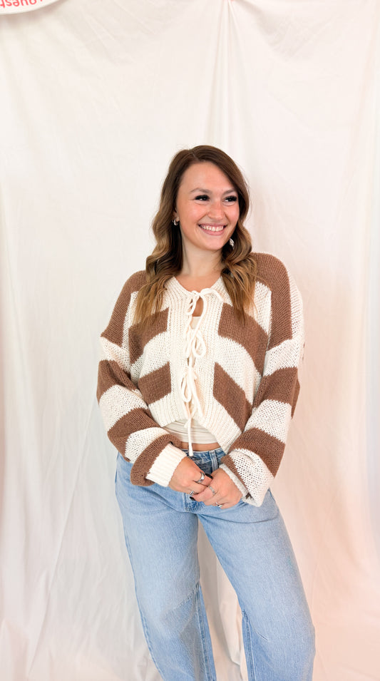 Striped V-Neck Sweater Cardigan