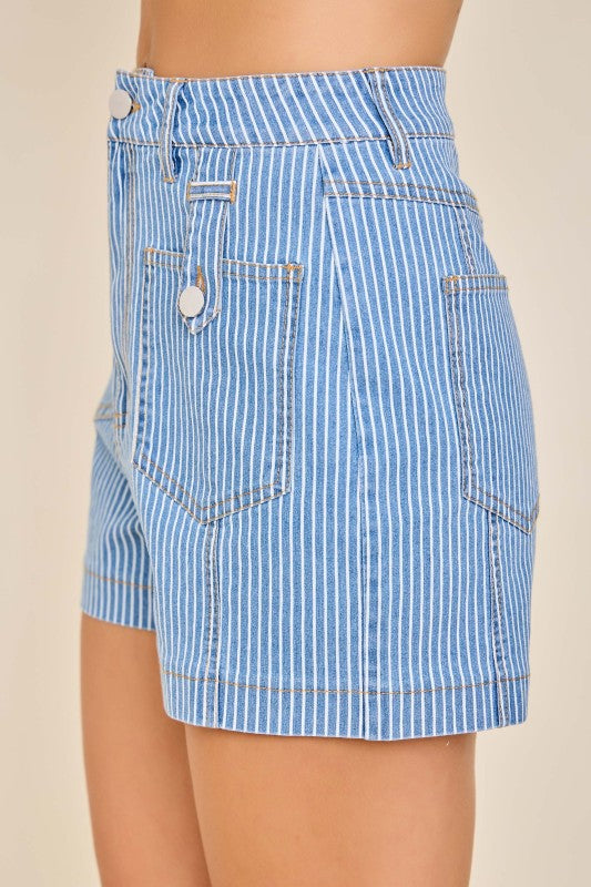 High Waisted Stripe Denim Shorts