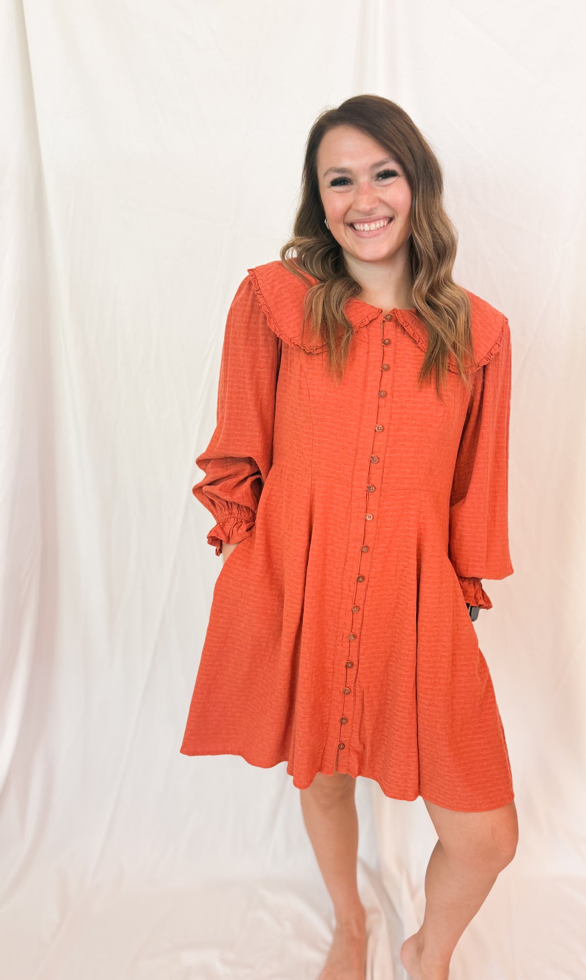 DOLL COLLAR BUTTON DOWN MINI DRESS